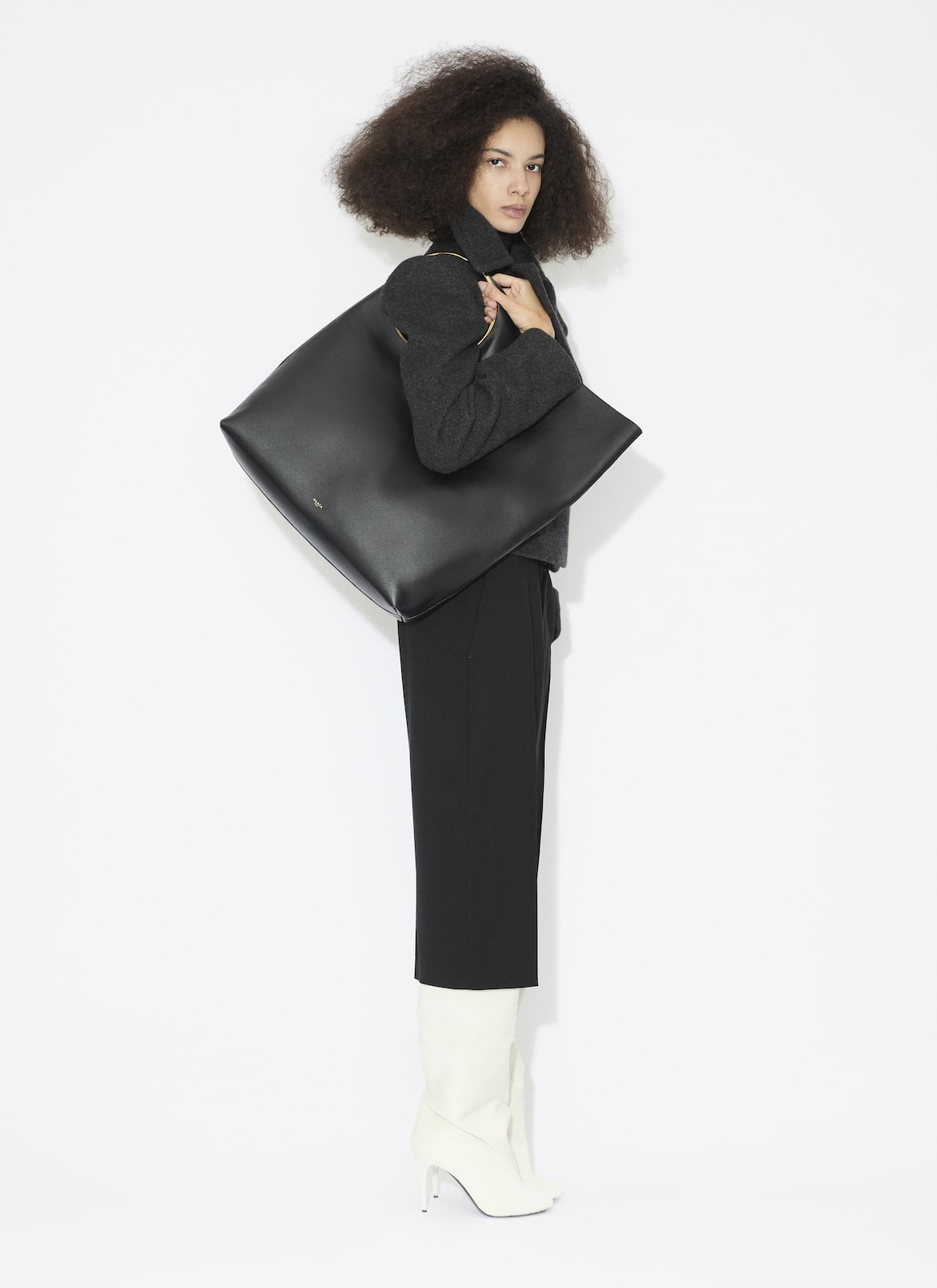 MERINO WOOL PEA COAT ALAÏA CHARCOAL MERINO WOOL PEA COAT
